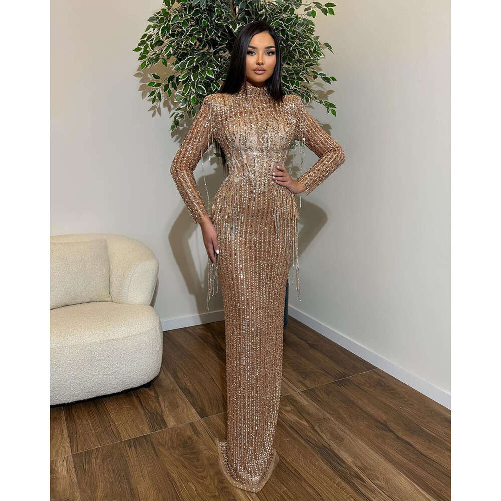 Custom Size End Mermaid Evening High Neck Glaring Beading Sweep Train Prom Dresses Special Ocn