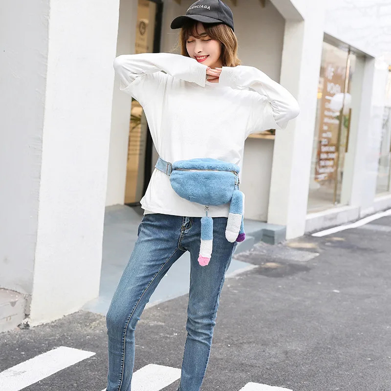 Fashionable high-end female high-end Rex rabbit fur personalized waist bag literary high-end leisure sports messenger luggage 241031