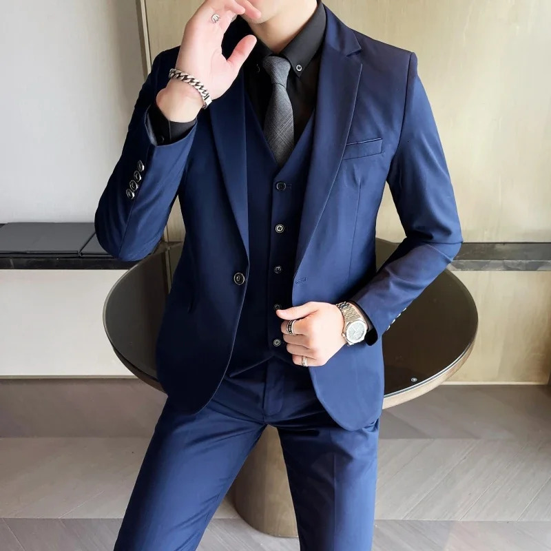 Blazer Vest Pants Mens Fashion Business Gentleman Professional Formal Dress Korean Version Banquet Suit M6XL 241031