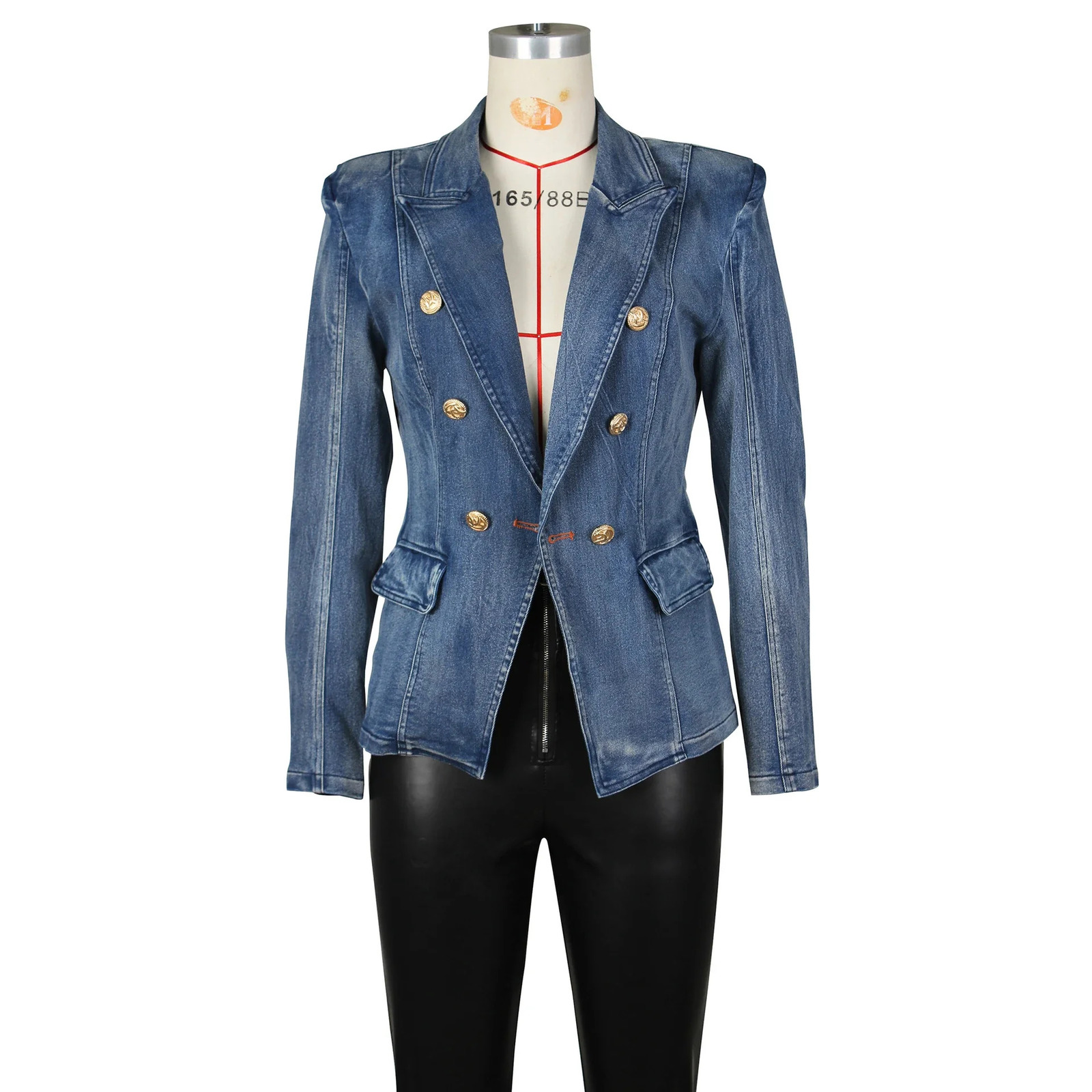 Chic Women Double Breasted Slim Waist Demin Blazers Coat Spring Cowboy Cardigan OL Turn-down Collar Jeans Jacket Outwear Tops 240321