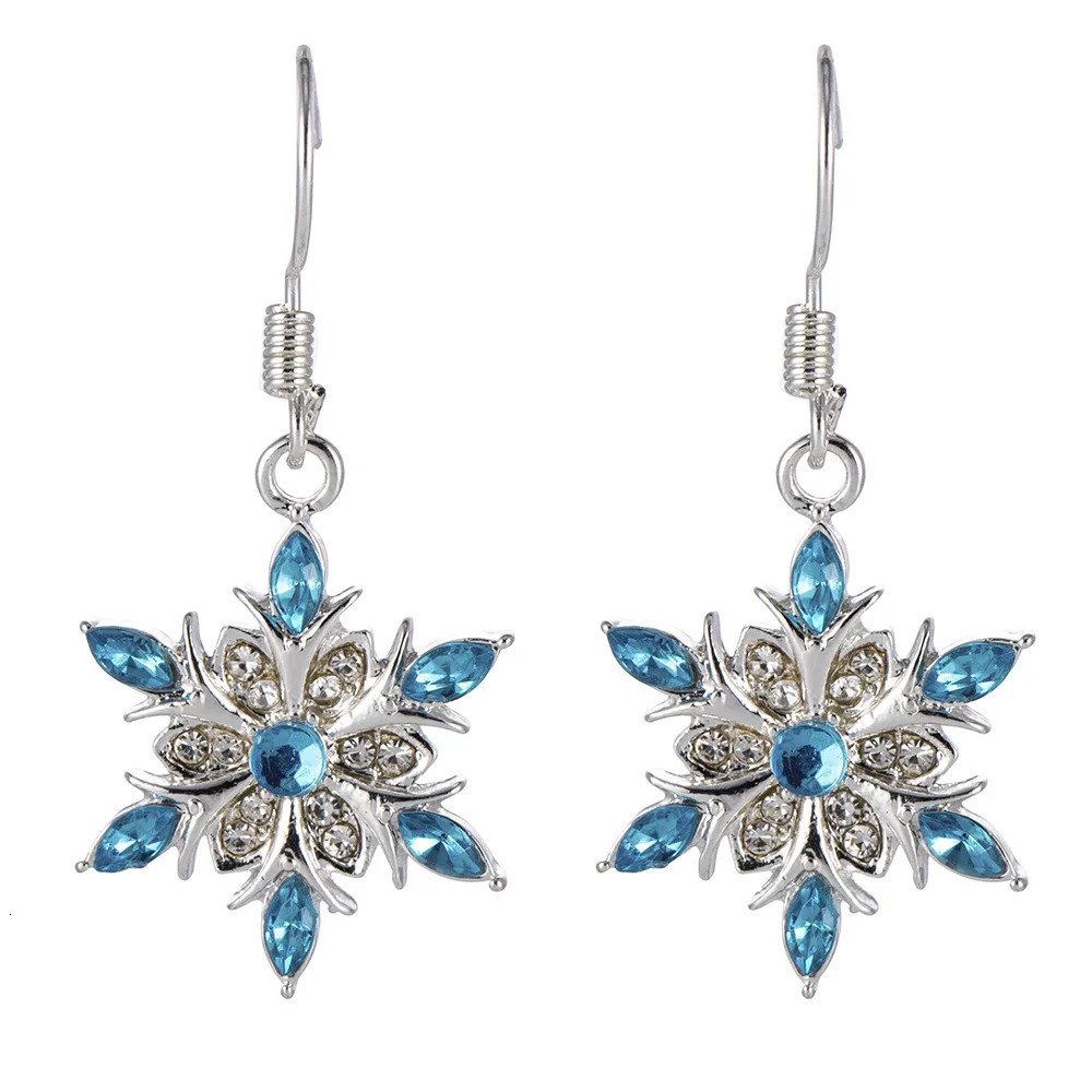 Elegant Blue Snowflake Drop Earring for Women Fashion Crystal Zircon Dangle Christmas Jewelry Accessories 241031