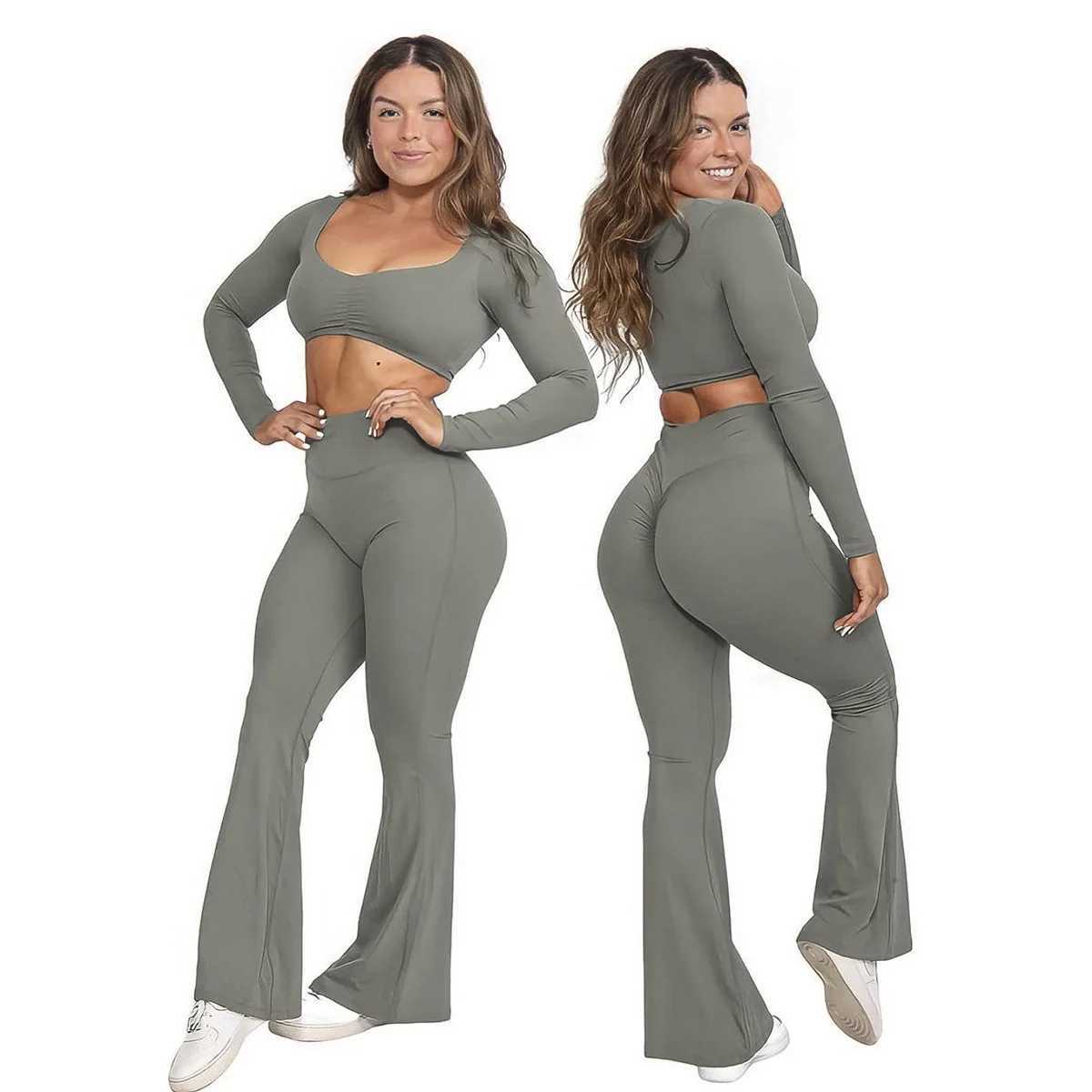 Long Sleeve top Flared Pants Fitness Suits Sell Separately Sports Gym Training Yoga 2 Piece Sets Womens Outfits Workout ClothesXJ250109