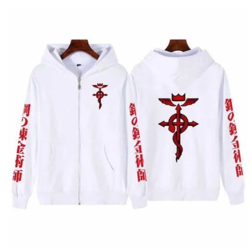 Winter Mens Jacket and Coats Anime All Metal Alchemist Zipper Hoodie Flce Zipper Hoodie Coat Warm Coat X241031