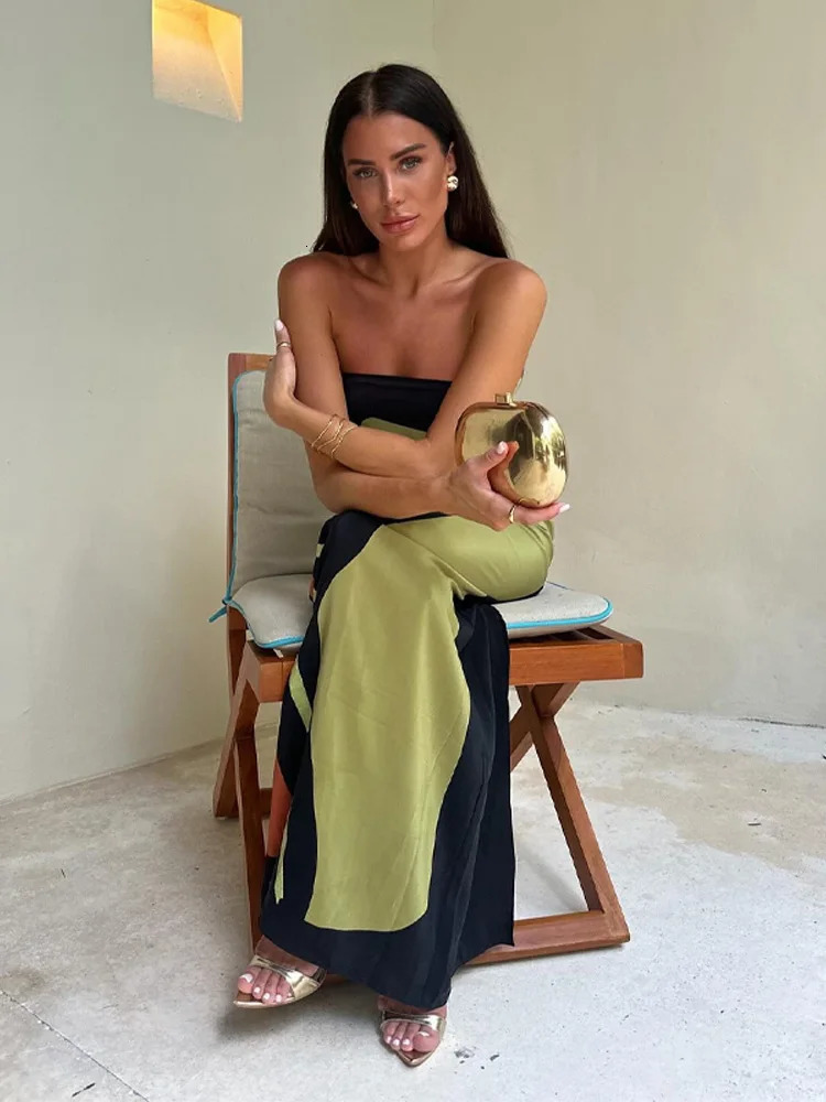 Sexy Strapless Backless Printed Long Dres Fashion Sleeveless Off Shoulder Vestidos 2024 Summer Lady Party Evening Robes 240329