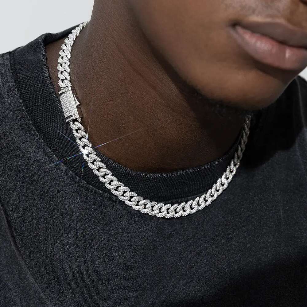 Hip Hop Jewelry 925 Sterling Silver Iced Out 10mm Miami Moissanite Cuban Link Chain Necklace