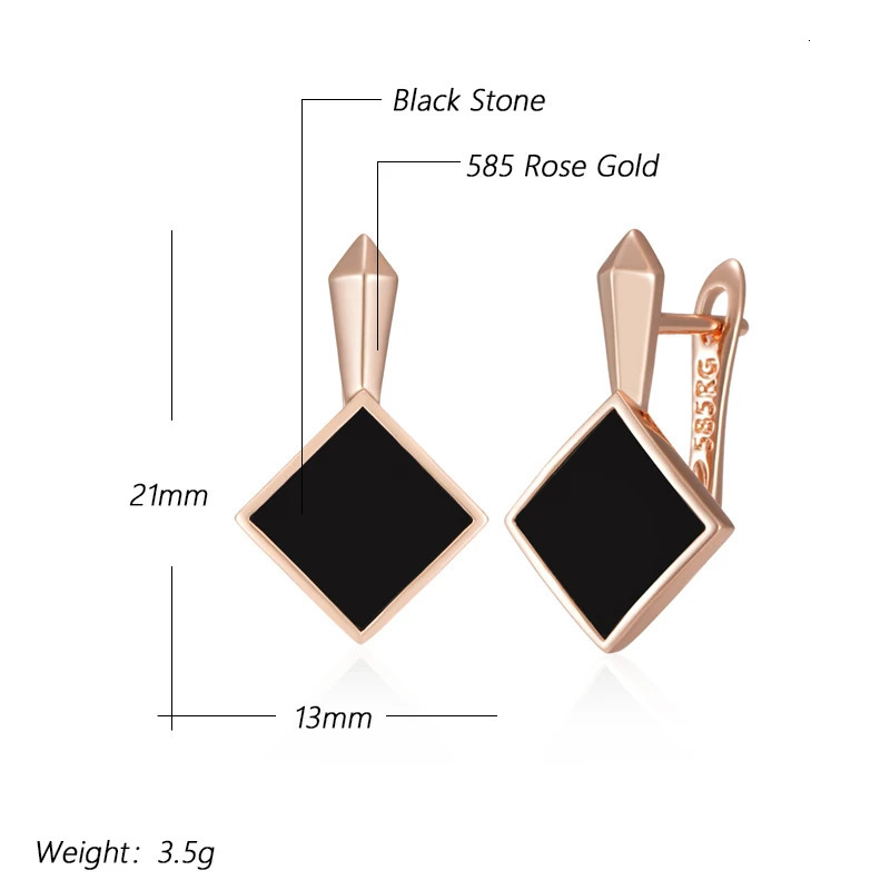 Kinel Square Black Stone Dangle Earrings for Women Fashion 585 Rose Gold Color Accessories High Quality Daily Fine Jewelry 241031