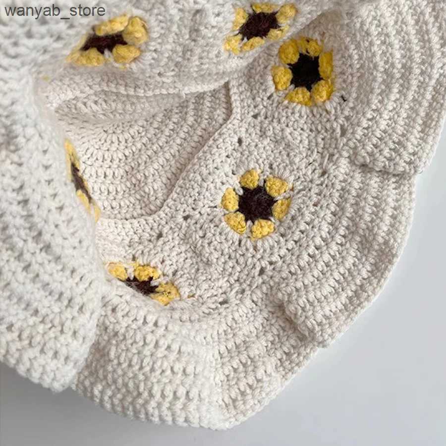 Wide Brim Hats Bucket Hats Flower Patch Crochet Sunflower Crochet Bucket Hat Knitted Sun Hat Granny Square Handmade Foldable Floppy Beach Hat Cute Com