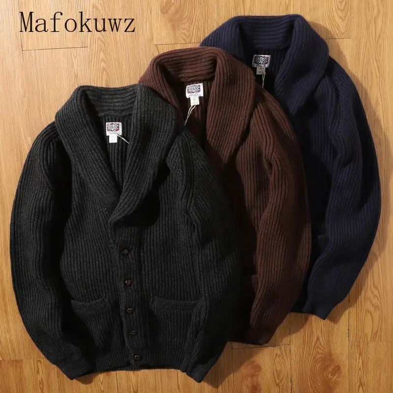 Japanese Retro Warm Thickened Lapel Knitted Cardigans Fashion Loose Casual High Street Sweaters Men Tops Male Clothes 241029