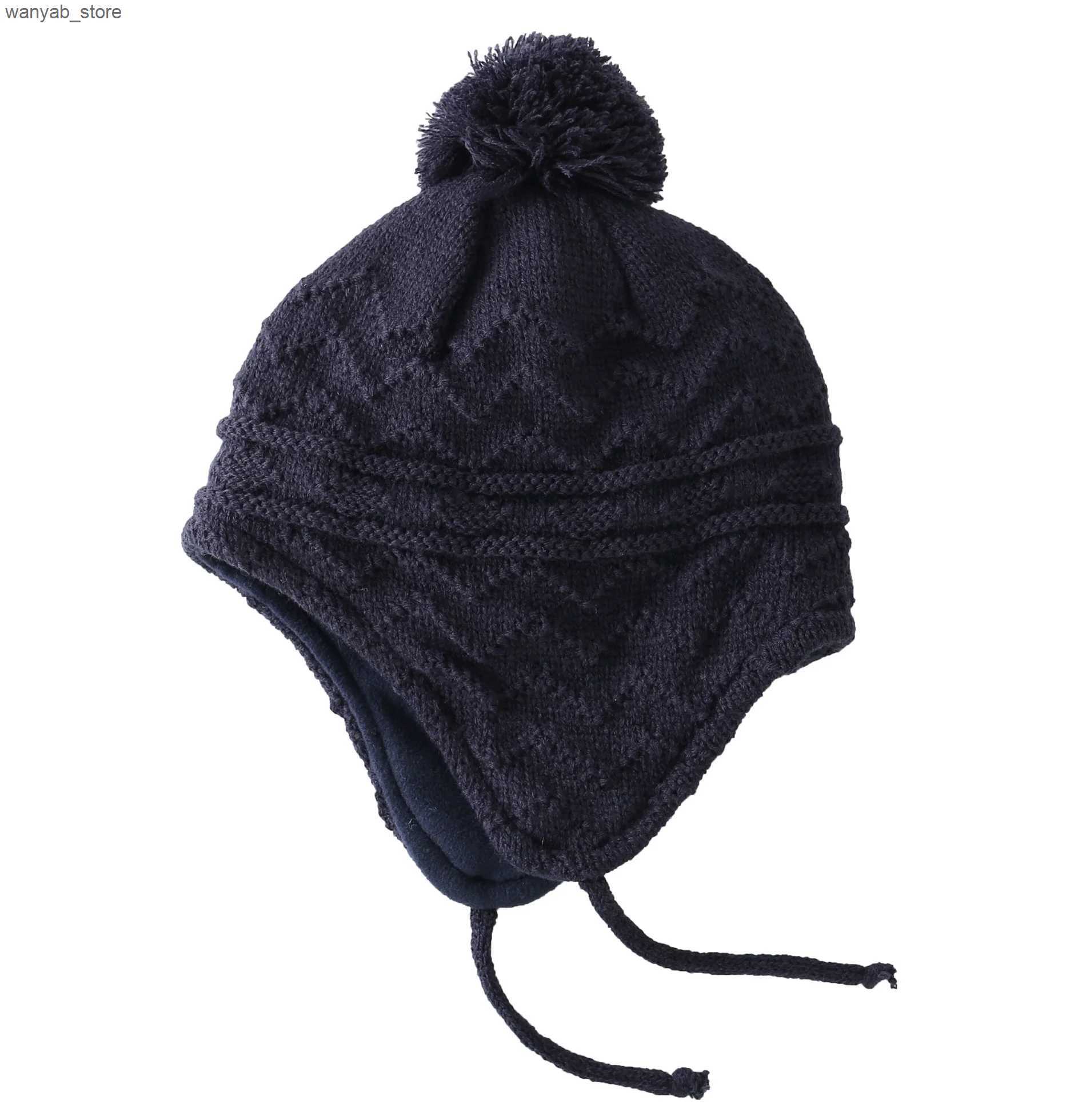 Wide Brim Hats Bucket Hats Connectyle Toddler Infant Boys Girls Winter Skull Cap Fce Lined Knitted Kids Hat with Earflap Hats With Pom-Pom L240910