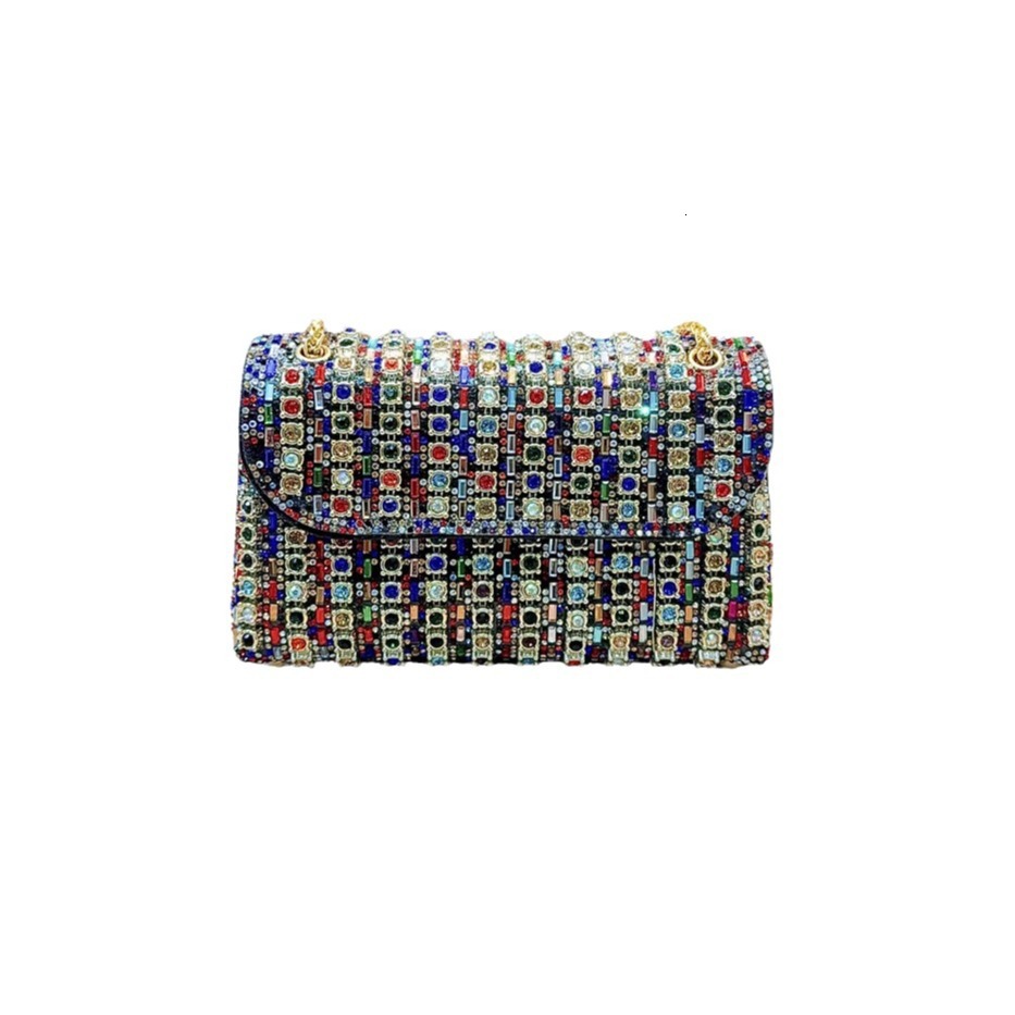New Designer Celebrity Chain Handheld Fashion Row Single Shoulder Slant Small Diamond Inlaid Banquet Bag