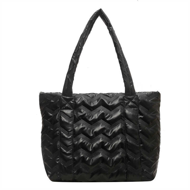 CMM Womens Winter New Large Capacity Fashion Autumn Winter Pearlescent Cotton Jacket Shoulder Bag Down Commuter Tote Bag