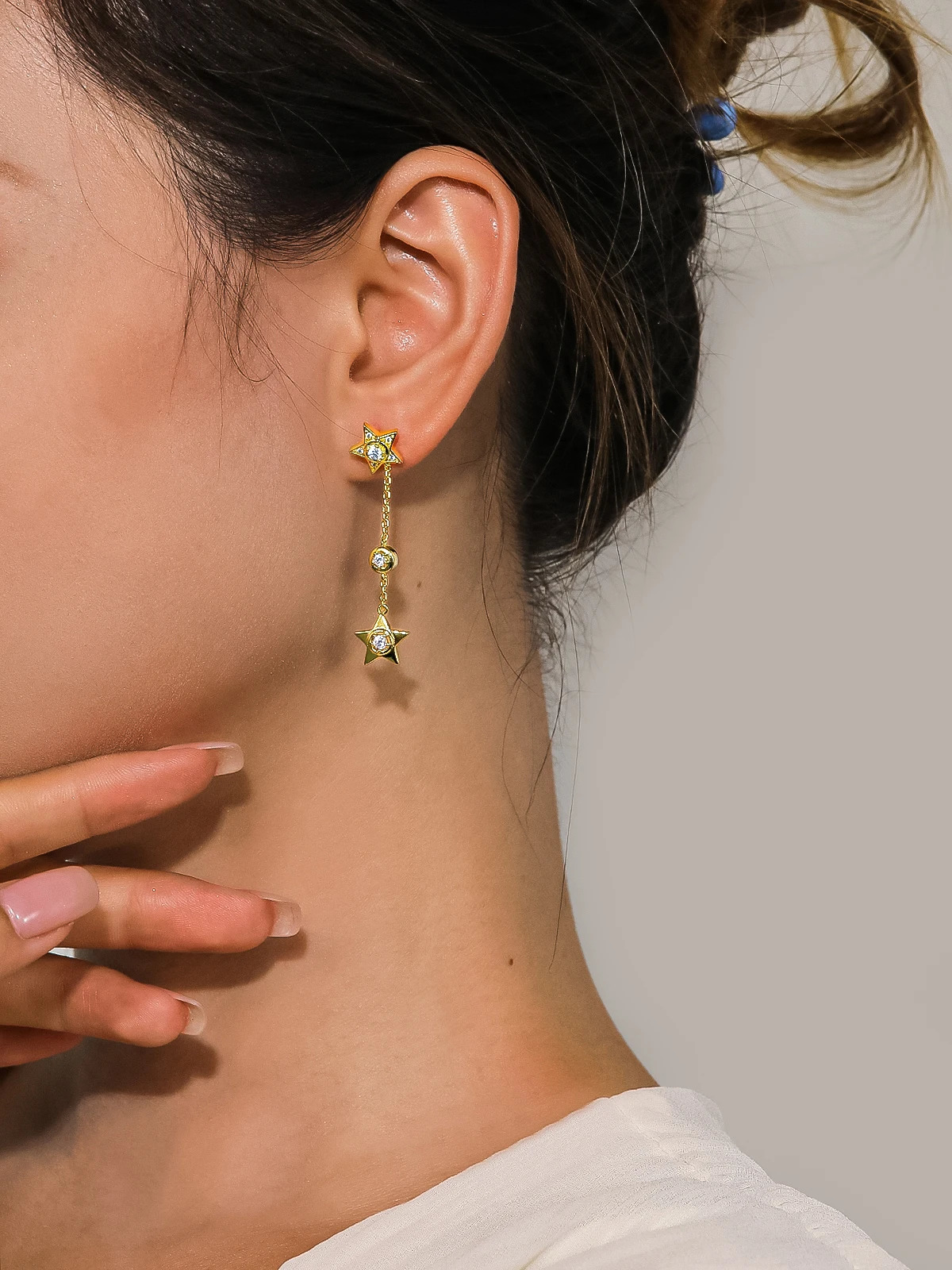 TYYL Starry Flow Su Long Pendant Earrings 925 Silver Needle 18k Gold Star Plated Pendant Stud Earrings 241031