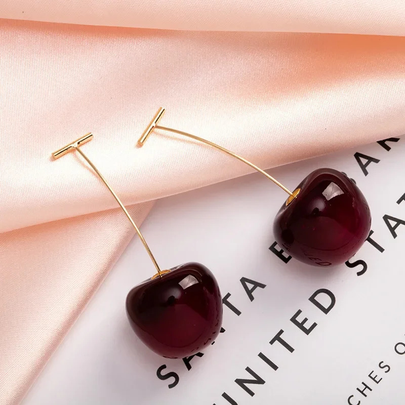 LATS Cute Simulation Red Cherry Earrings for Women Girl Sweet Resin Earring Student Fruit Fashion Jewelry Gift 241031