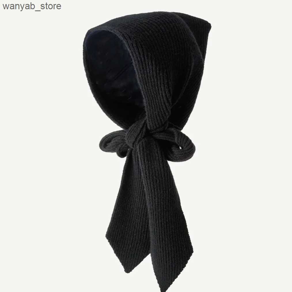 Wide Brim Hats Bucket Hats Korea Hat and Scarf Set Knitted Hooded Shawl Balaclava Hat Winter Thicken Keep Warm Scarf Wool Pullover Hat Gothic Accessor