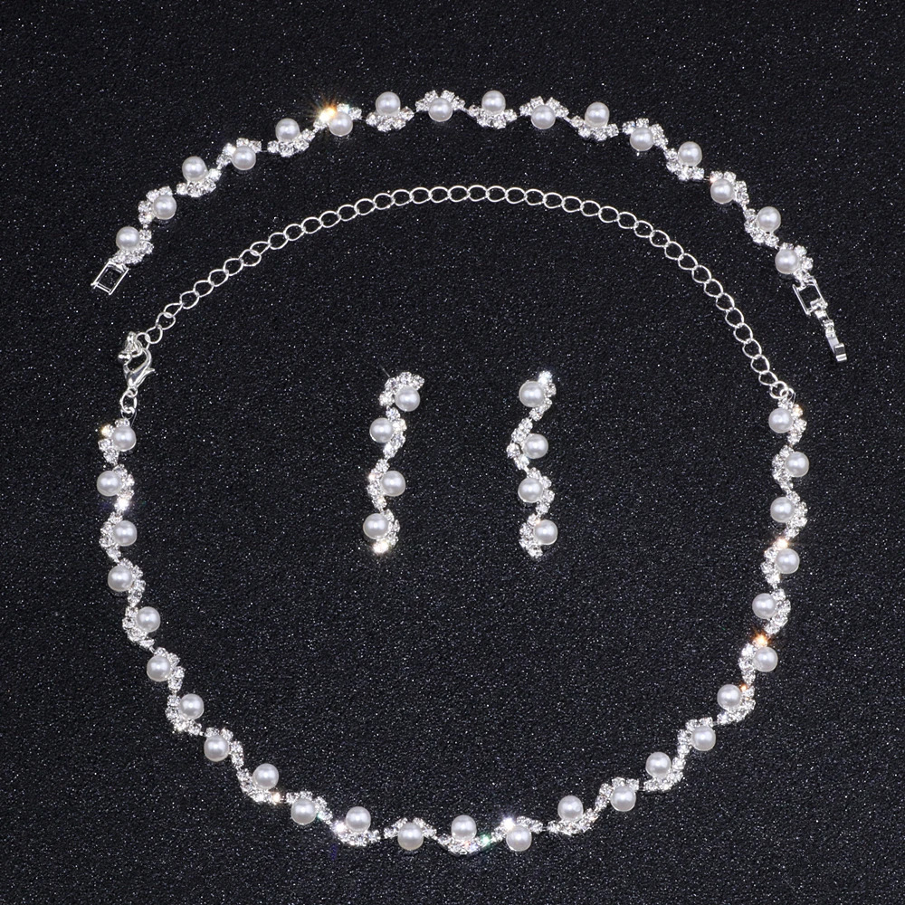 Latest Simulated Pearl Bridal Wedding Jewelry Set Elegant Crystal Necklace Earrings Bracelet Set Womens Party Accessories WX040 241031