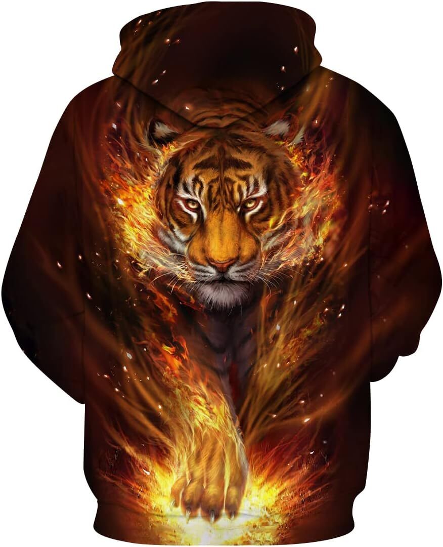 Hoodie for Mens Womens Mens Tiger Hoodie Autumn Winter Long Sleeve Pullover Fantasy Animal Theme Sweatshirt Realistic Graphic Hoodie Graphic Trendy Fa
