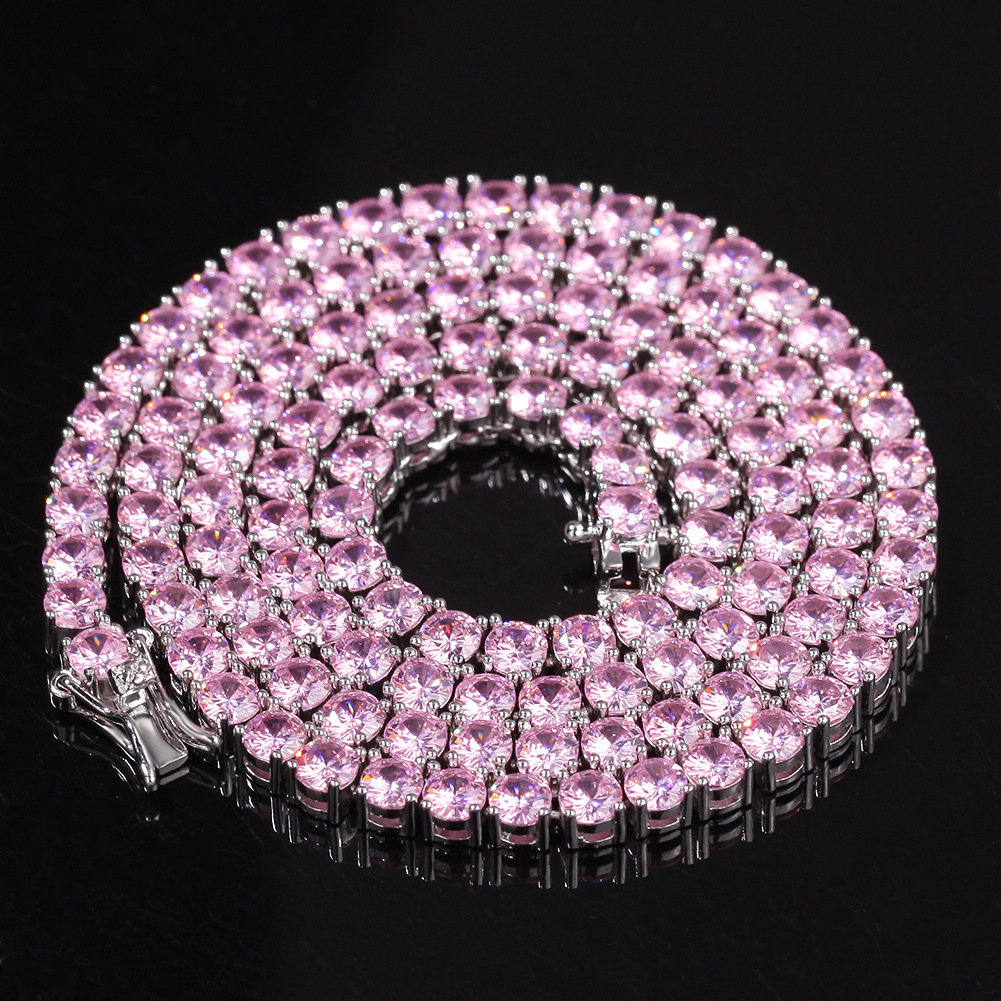 4mm Hip Hop Pink Cubic Zirconia Tennis Necklace Ins Style New In Fashion Top Quality 18k Gold Plated Prong Full Diamond Iced Out Neck Chains Collar Re