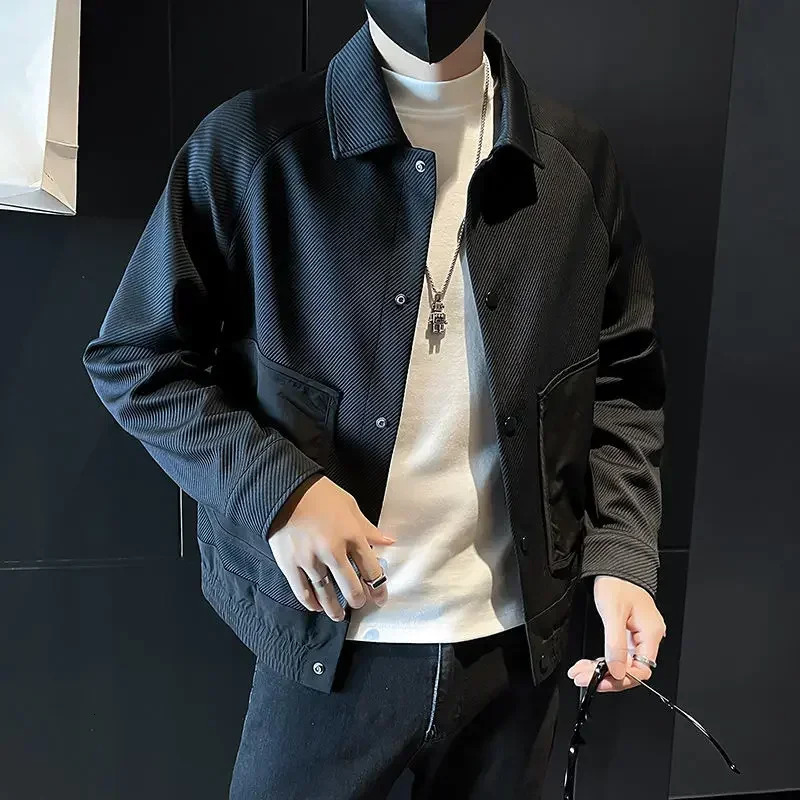 mens jacket solid color slim fashion Y2k retro mens jacket original Harajuku Joker cold 241031