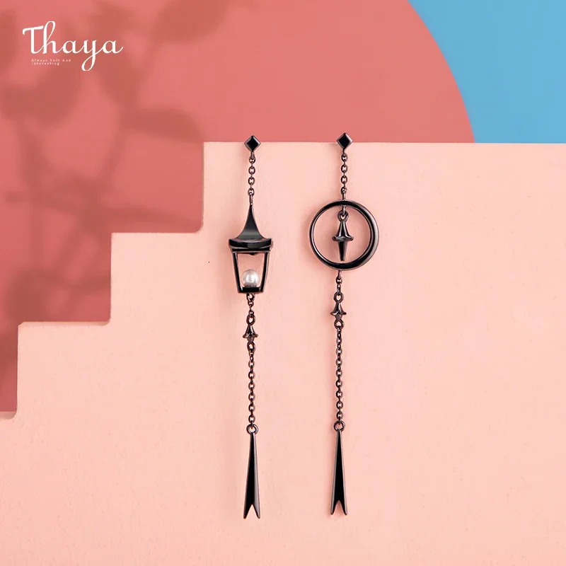 Thaya 100% S925 sterling silver womens pendant earrings retro pendant earrings pearl lamp fashionable earrings womens exquisite jewelry 241031