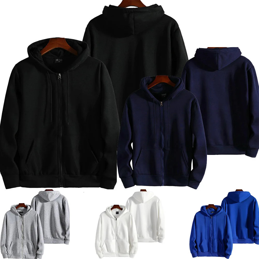 Fashion Zipper HoodieMen Long Sleeve Hooded Sweatshirt Casual Autumn Winter Sportwear Solid Clothes 241024