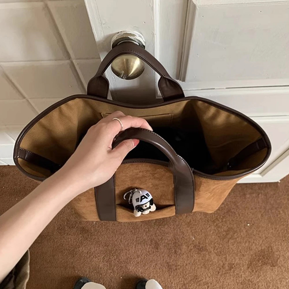 Suede Tote Bag for Women Work Vintage Top Handle Large Capacity Faux Leather Shoulder Satchel 241029