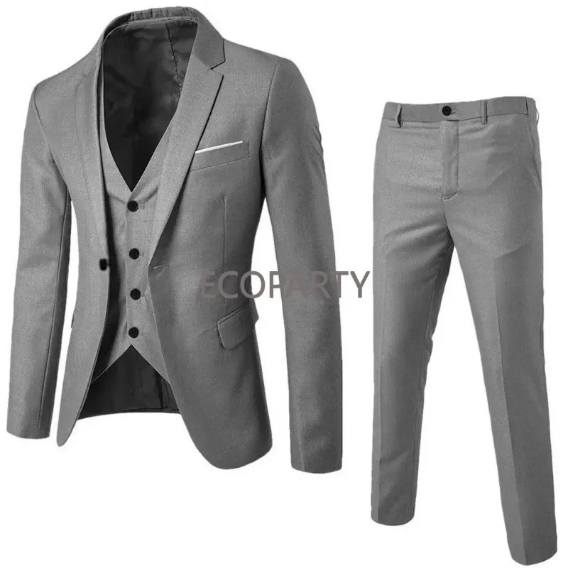 Fashion Summer Thin Formal Set Plus Size For Men is Slim 3 Piece Suit Wedding Party Pants Mens Fit Blazer Ecoparty 241031