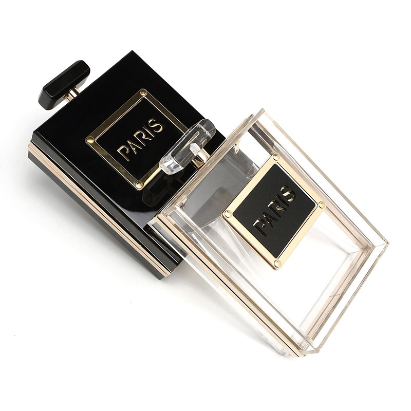 New designer transparent perfume bottle dinner handbag leather slanting body chain small square bag