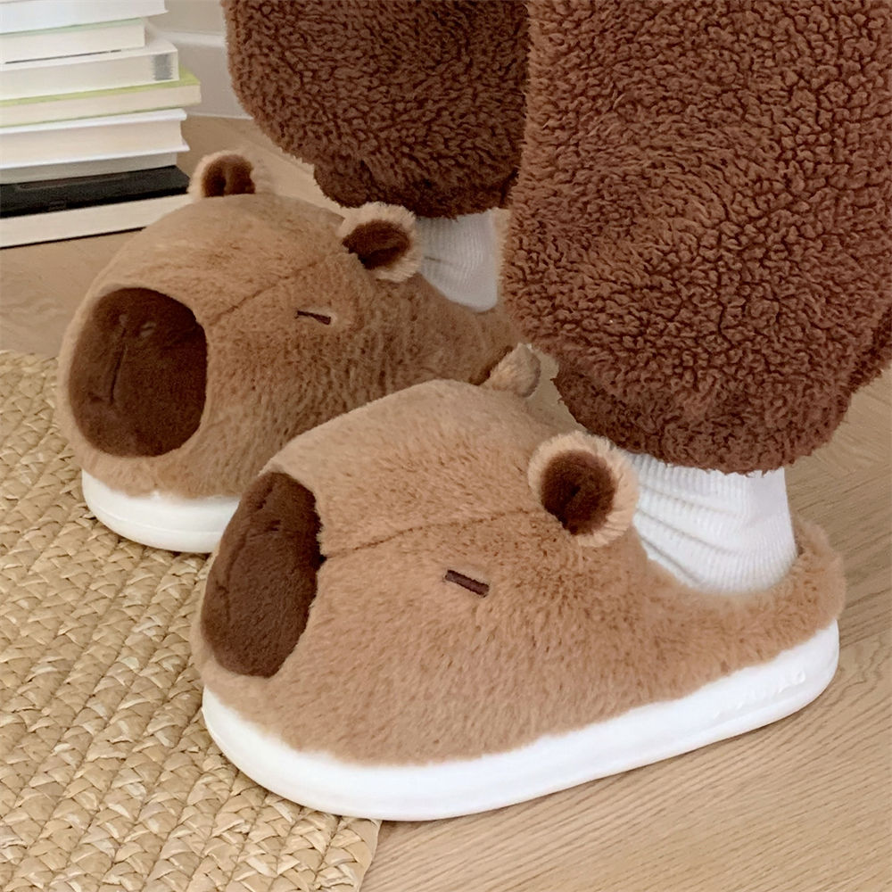 Creative Cute Kapibala Kapibala Family Slippers Women Girls Cute fluffy winter warm plush indoor flats Bedroom slide casual women's cotton slippe