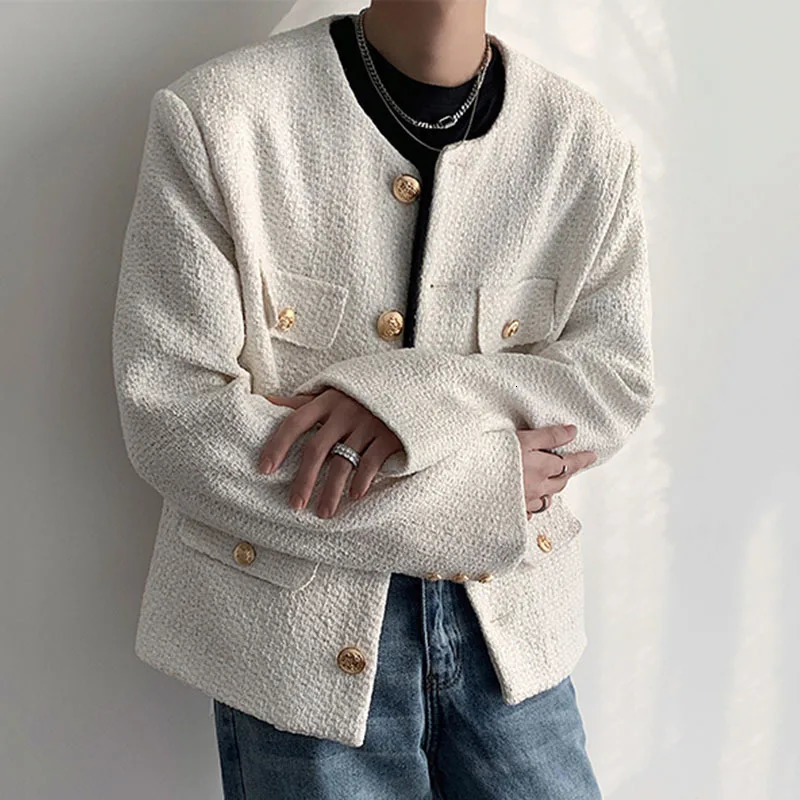 IEFB mens casual round neck solid color pocket mens short jacket Korean fashion mens spring collection 9C4865 241031