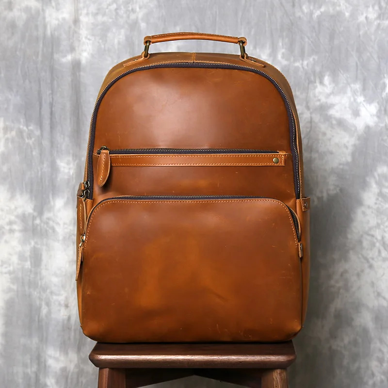 Vintage Top Layer Cowhide Backpack Made Of Genuine Leather Mens HighCapacity Computer Casual Business Travel 241029