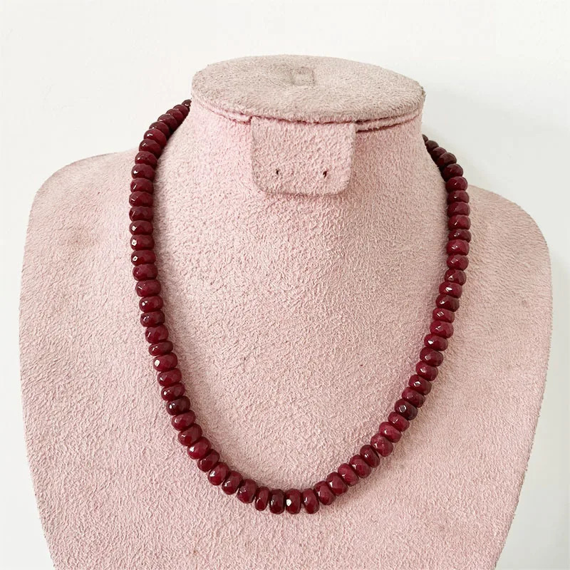 Faceted 5 * 8MM Deep Red Ruby Natural Stone Jewelry Set Bead Necklace Earrings Bracelet Chain Necklace Simple n Party Bohemian 241031