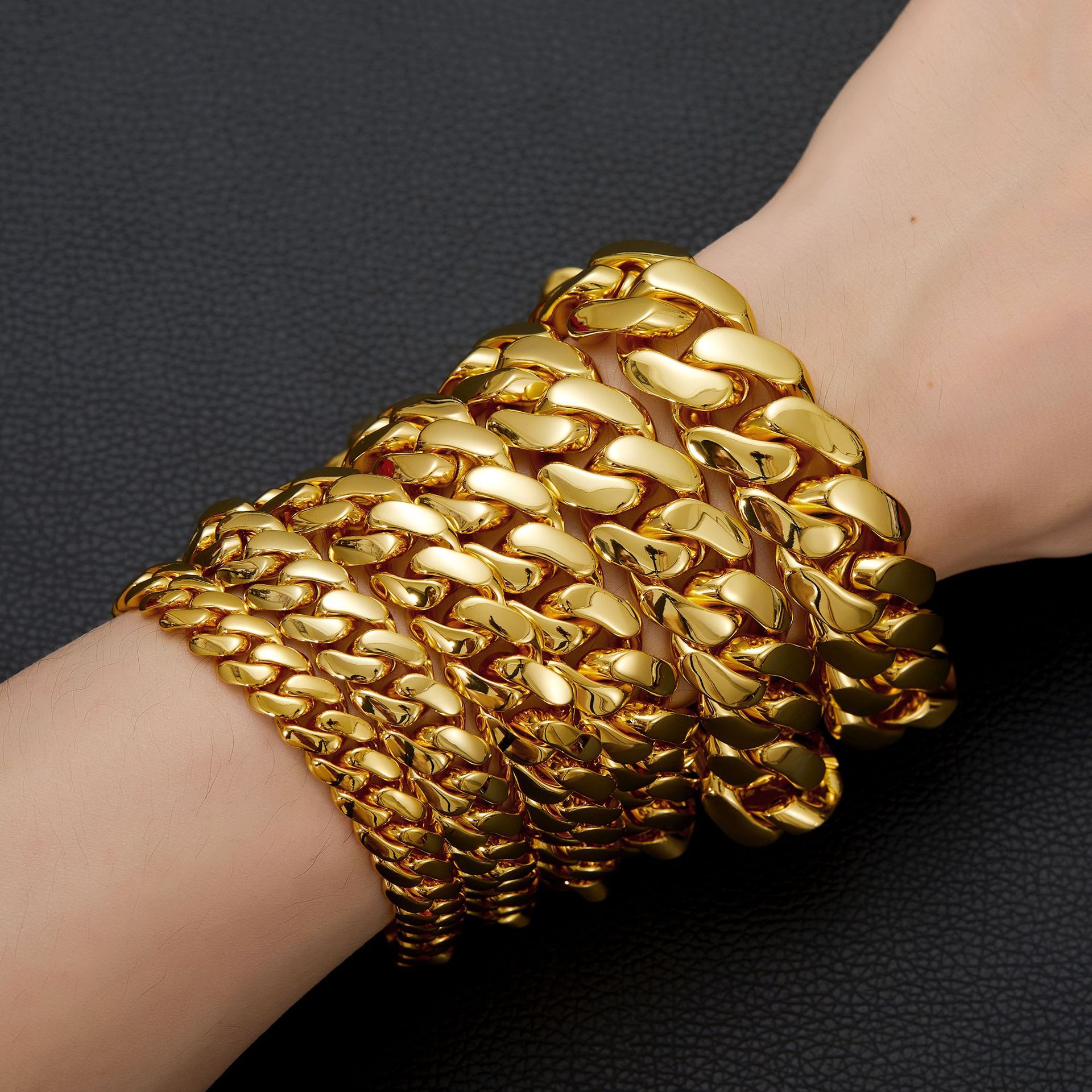 8-22mm Shiny Miami Cuban Link Chain Bracelet Stainless Steel Gold Plated Jewelry