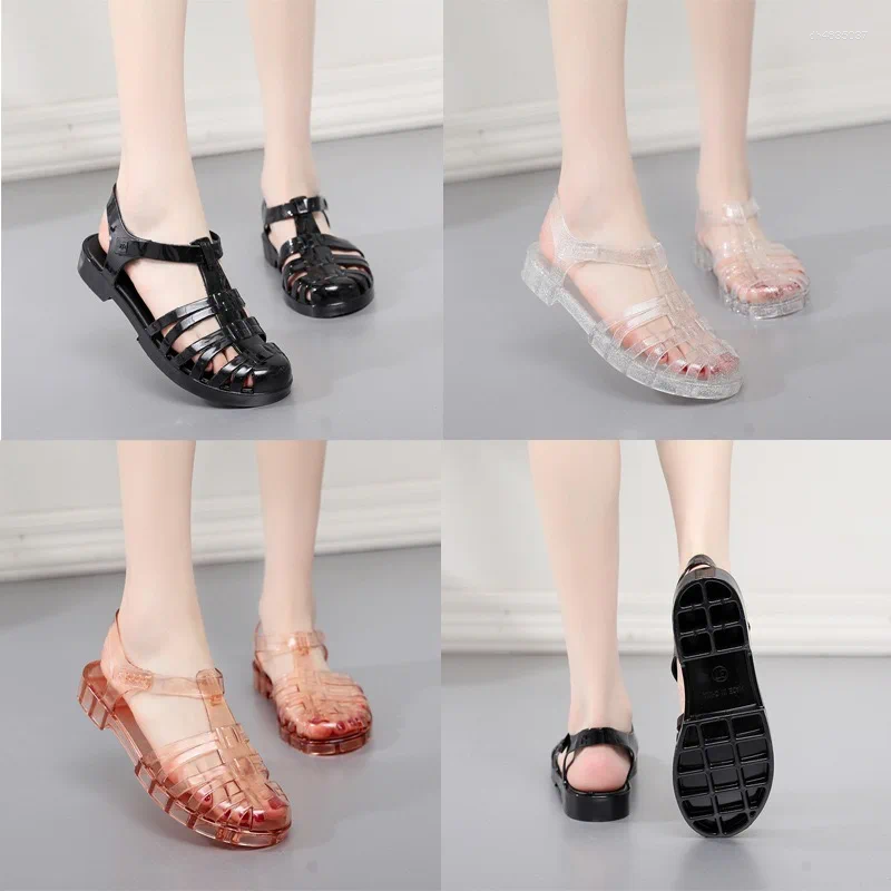 Sandals Women's PVC Casual Jelly Crystal Shoes Summer Roman Retro Flat Fashion hurenlakeshoes hurenlakeshoes hurenlakeshoes