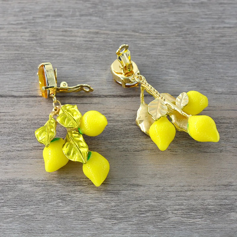 Fashion Summer Crystal Bohemian Lemon Fruit Womens Drop Earrings Yellow Leaf Earrings Pendant Baroque Statement Earrings Jewelry 241031