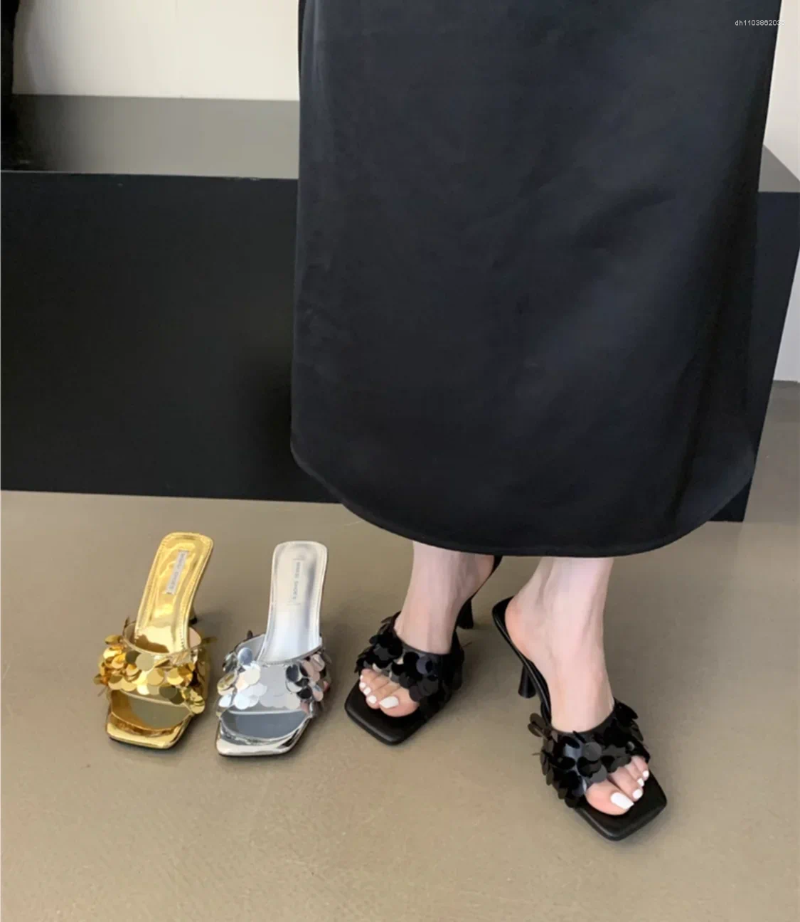 Dress Shoes In Ladies Pumps Thin Heels Designer Fashion Shallow Bling Female High Slides Sandals For Women