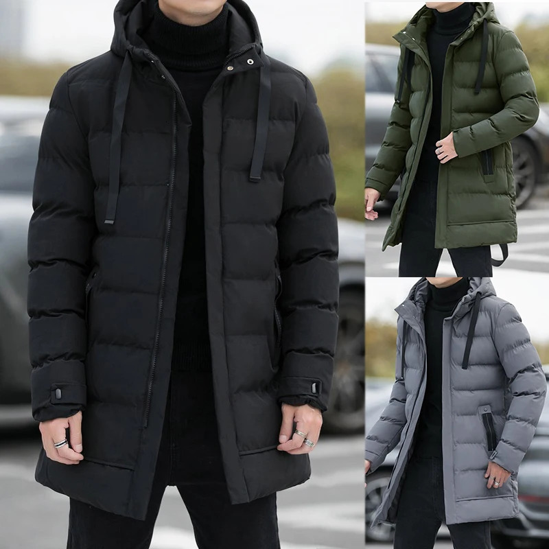Male Winter Warm Long Outwear Hooded Thicken Midlength For Men Coat Puffer Jacket Fashion Parka Overcoat 241029