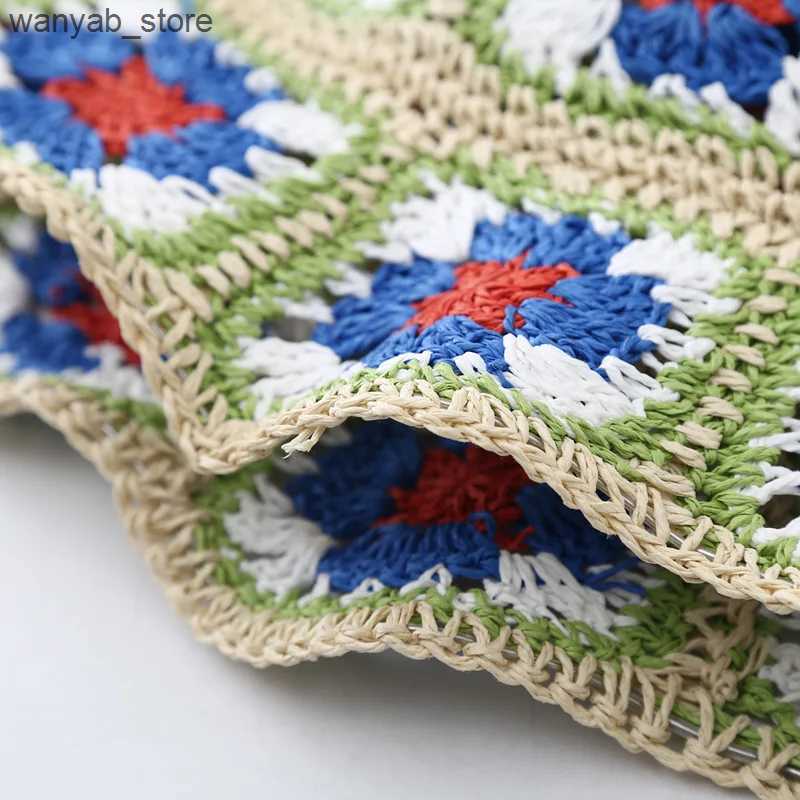 Wide Brim Hats Bucket Hats Japan Korea Crochet Beach Straw Hat For Women Summer Flowers Hand-woven Cap Outside Beach Sunshade Breathable Bucket Hats L