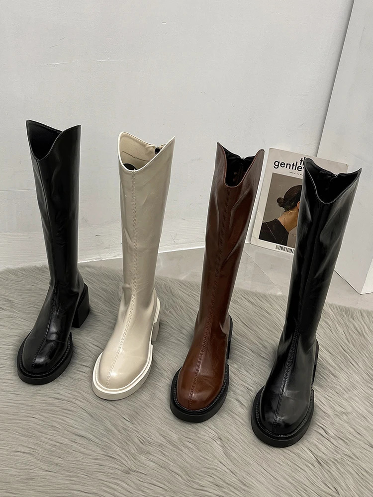 Women Boots Over Knee White Shoes Zipper Round Toe Boots-Women Clogs Platform Designer Over-the-Knee High Heel 2021 Autum 241106