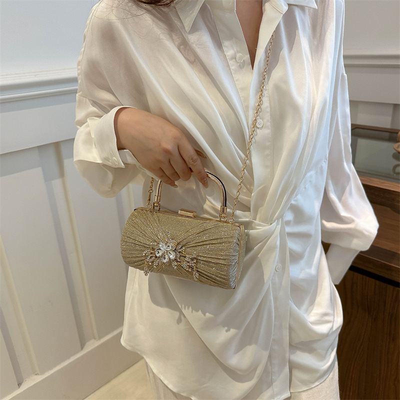 New fashion diamond studded pleated skirt handbag, socialite dinner bag, fashion chain single shoulder crossbody bag