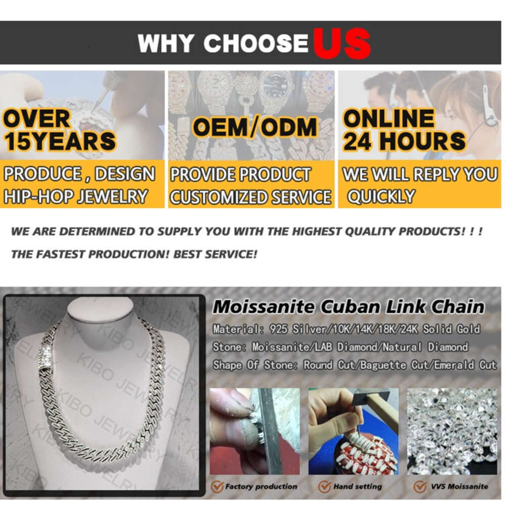 Christmas Gift Hip Hop Custom Iced Out 12mm Vvs Mossanite 10k Solid Gold Moissanite Cuban Link Chain