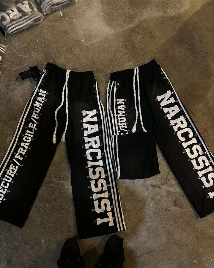 Retro Patch Sweatpants Y2k Pants Mens Hip Hop Letters Sequins Rhie Stripes Baggy Elastic Waist Jogging Casual Trousers