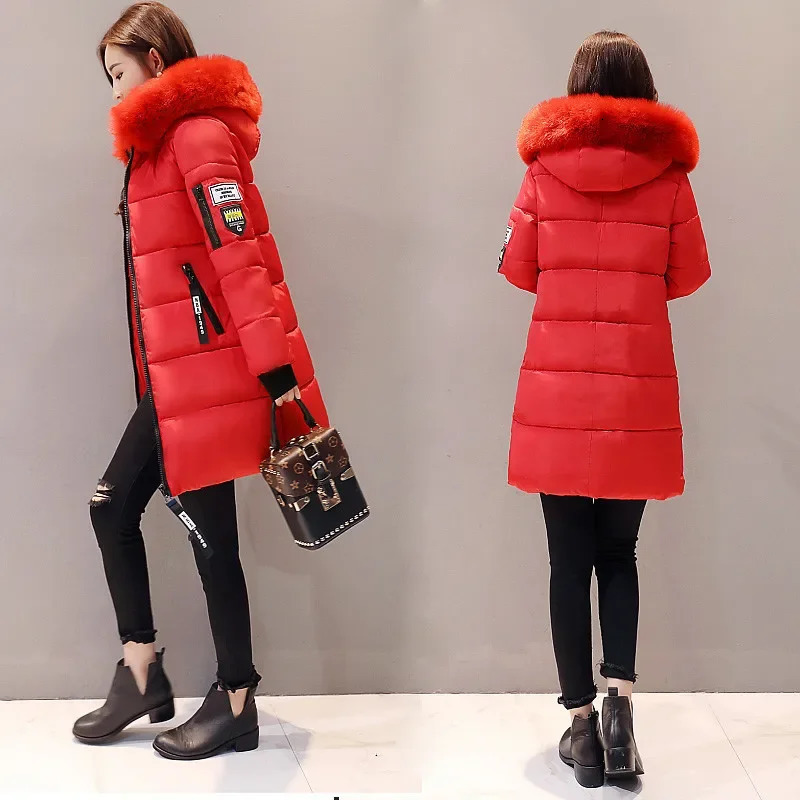 2024 Winter Women Parka Coats Long Cotton Casual Fur Hooded Jackets Thick Warm Slim-fit Jacket Female Overcoat Clothing 241031