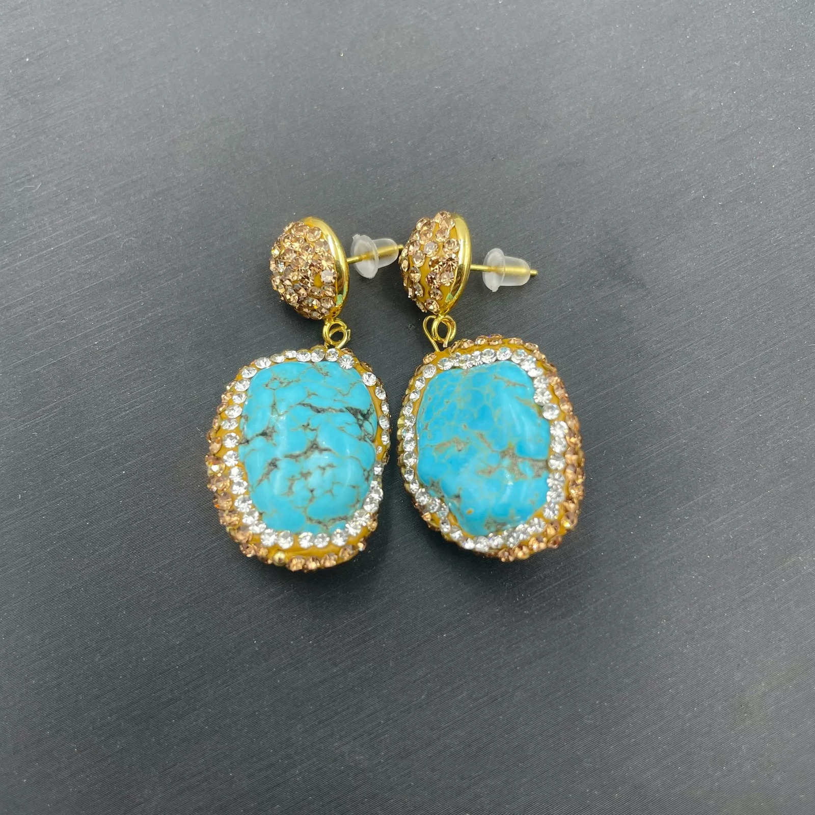 ST009 middle-aged and elderly turquoise accessories natural pearl inlay and color electroplating ethnic style niche handmade jewelry set 241031