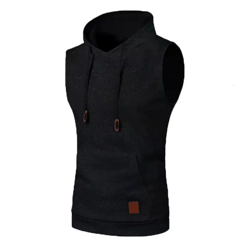 Mens Sleeveless Hooded Sweatshirts Bodybuilding Tank Top Outdoor Breathable Solid Color Gym Vest Sport Streetwear Jacket Coats 241031