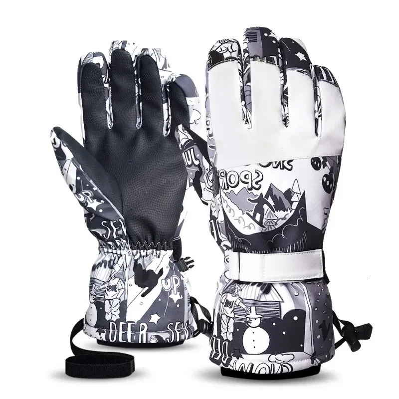 Ski Gloves Men Women Winter White Black Warm Cotton filling Snowboard Cycling Outdoor Sports Touch Screen Waterproof 241031