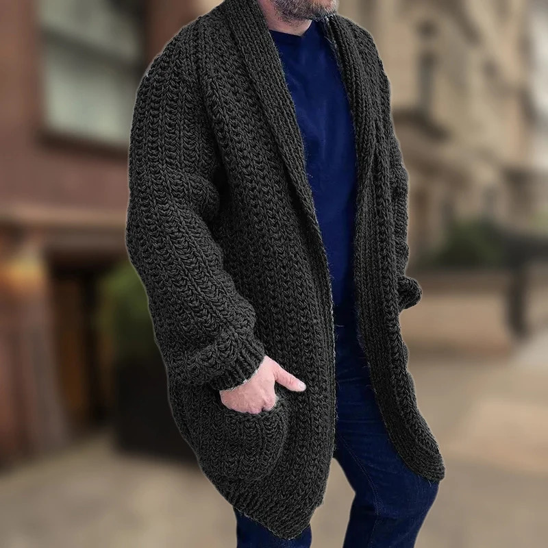 Vintage Solid Color Knitting Long Cardigan Mens Autumn Winter Casual Sleeve Loose Sweatercoats For Men Streetwear Knitwear 241029
