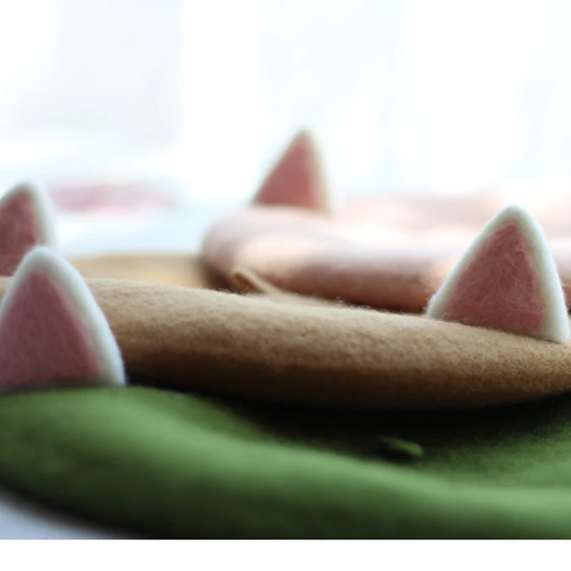 VISROVER Unisex Kid Beret Cute Cat Shape Hat Winter Cap Autumn Punk Rabbit Solid Children Wholesale Gift 241031