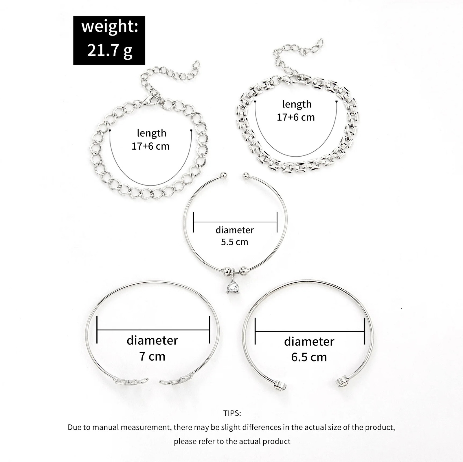 Bohemian Silver Color Geometric Link Chain Bracelet Set For Women Crystal Leaf Open Cuff Bangle Female Boho Jewelry Accessory 241031