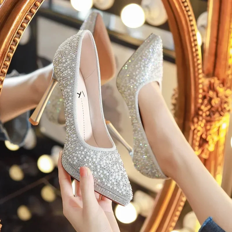 Wedding Two Wear Crystal Wedding Shoes Temperament Bridesmaid Bridal Shoes French Evening Dress Heels 241031