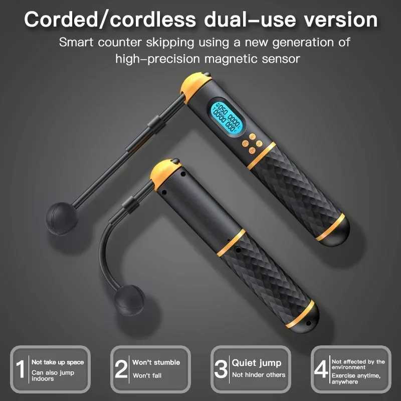 2-in-1 multifunctional sliding rope with digital counter speed professional ball bearings anti slip hand jumping and calorie countingW241101